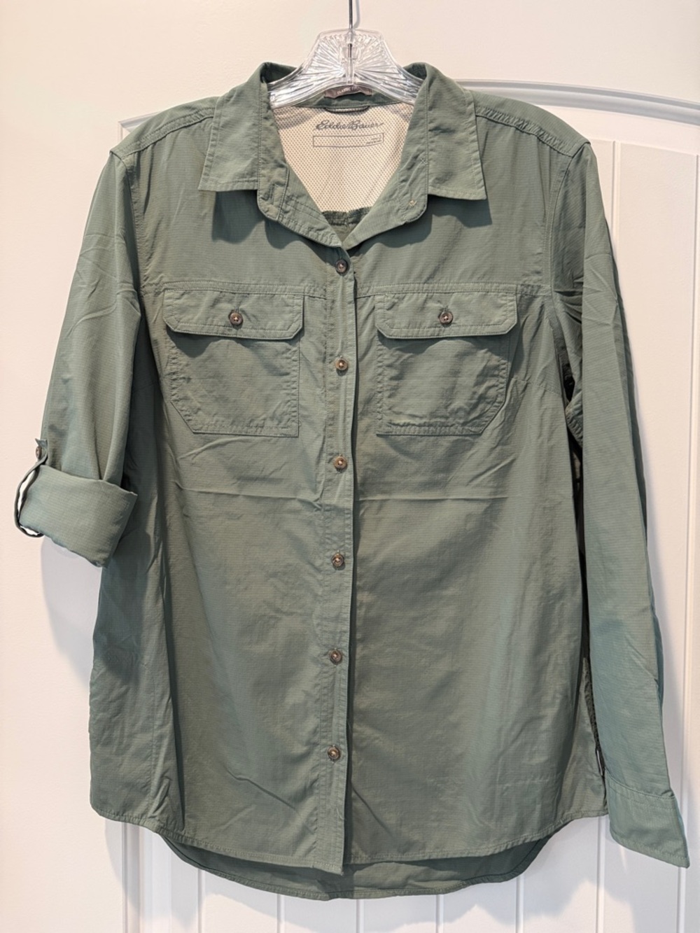 Eddie Bauer Olive Green Button-Down Utility Shirt